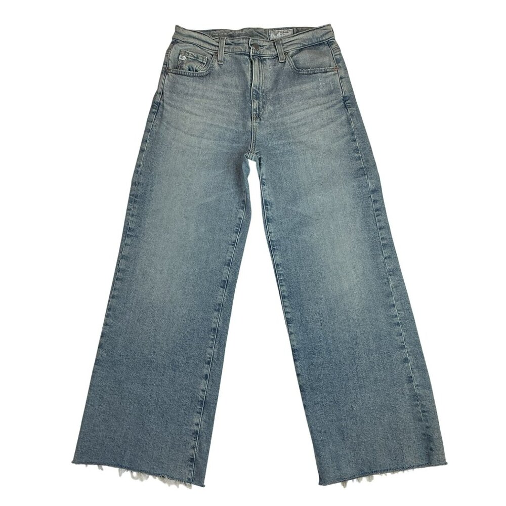 AG Saige Wide Leg Crop High Rise Fit Jeans Womens 27 Blue Raw Hem - Picture 2 of 12